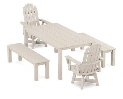 POLYWOOD Vineyard Curveback Adirondack 5-Piece Parsons Swivel Dining Set with Benches in Sand