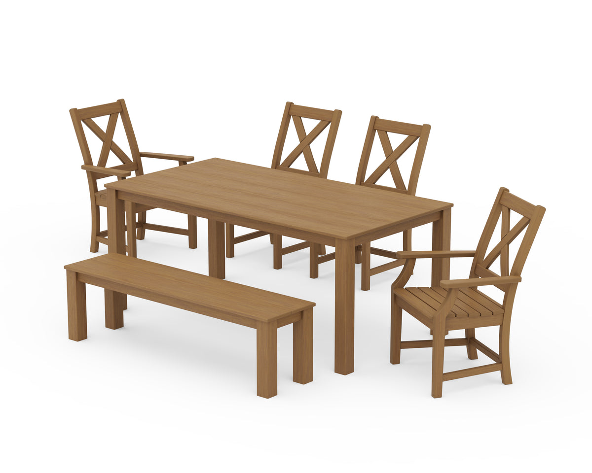 POLYWOOD Braxton 6-Piece Parsons Dining Set with Bench with Braxton Dining Side Chair in Natural
