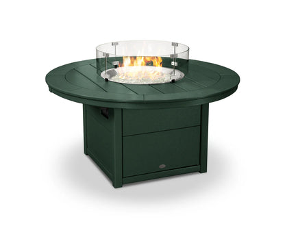 Green fire pit table with flames on a white background