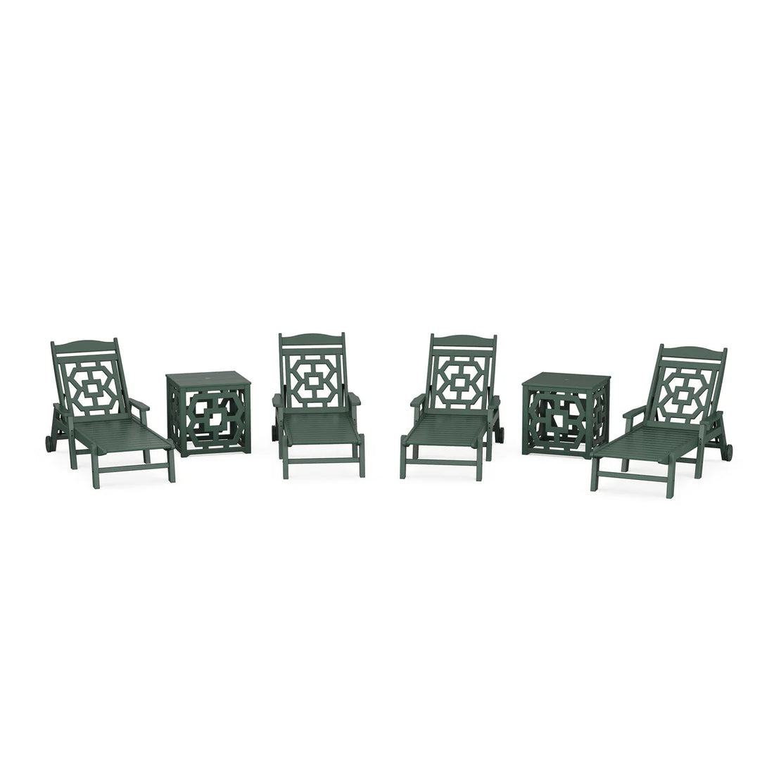 POLYWOOD Chinoiserie 6-Piece Chaise Set with Umbrella Stand Accent Table
