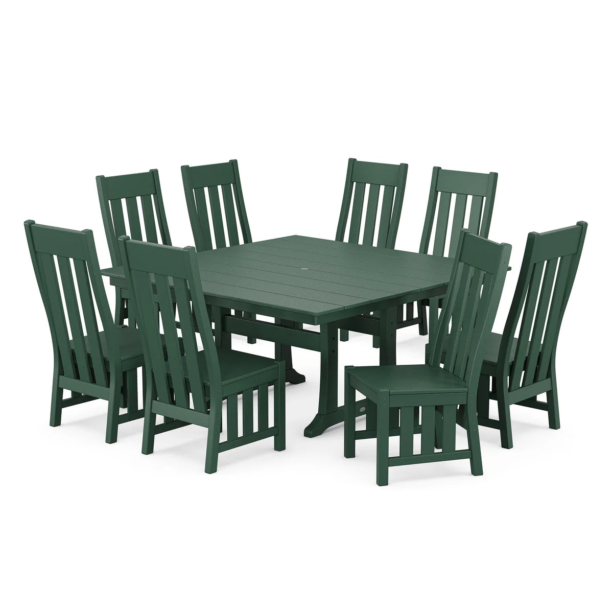 POLYWOOD Acadia Side Chair 9-Piece Square Farmhouse Dining Set with Trestle Legs