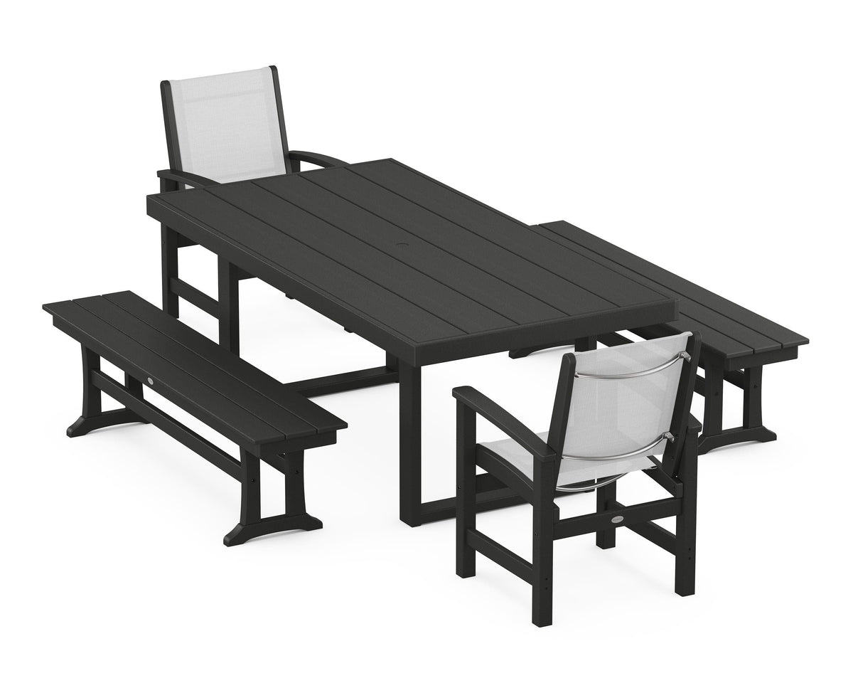 POLYWOOD Coastal 5-Piece Dining Set with Trestle Legs with EDGE 40" x 78" Dining Table in Black / White