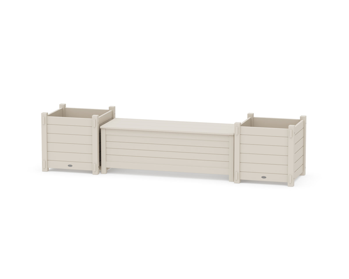 POLYWOOD 48" Nautical Straight Planter Storage Bench Set - Large in Sand