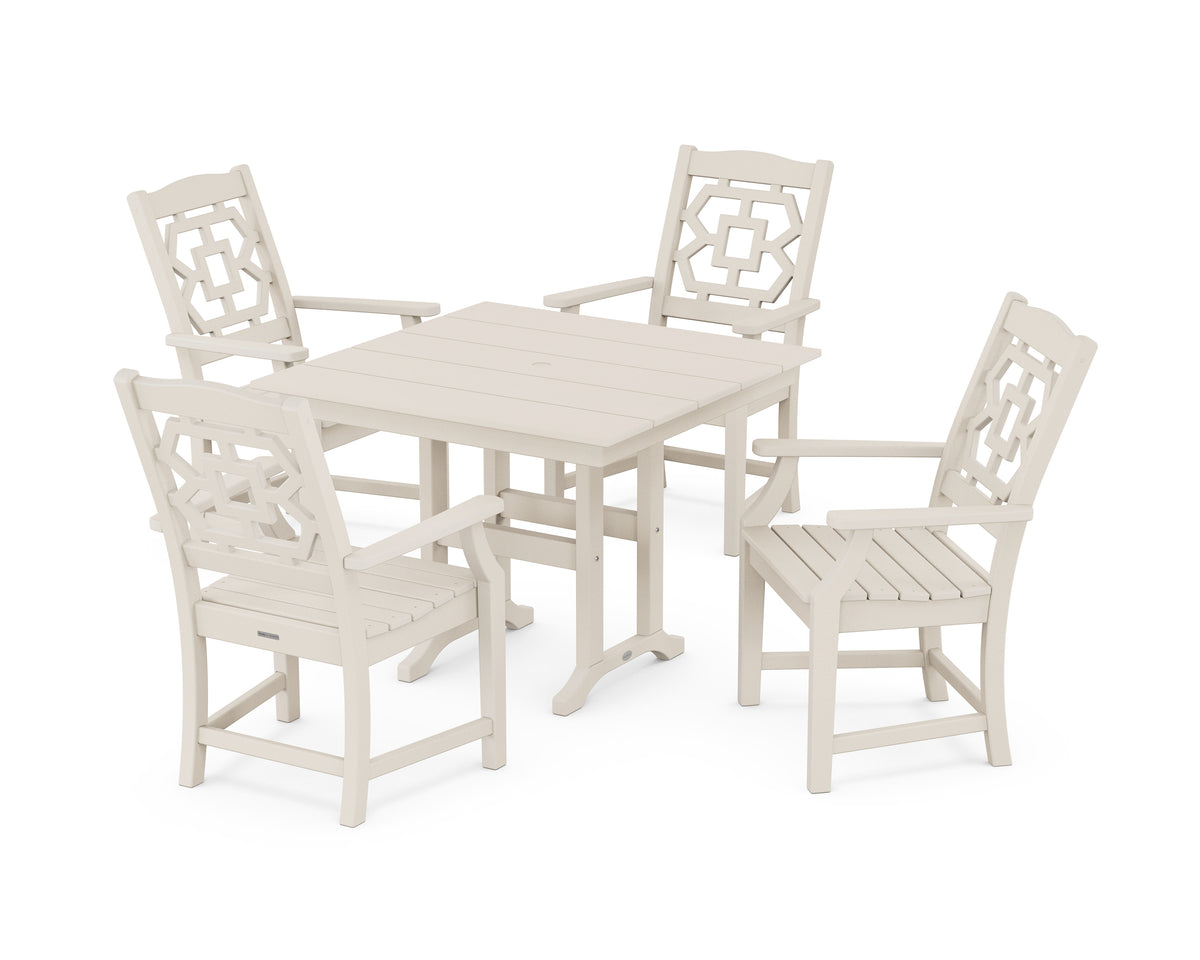 POLYWOOD Chinoiserie 5-Piece Farmhouse Dining Set in Sand