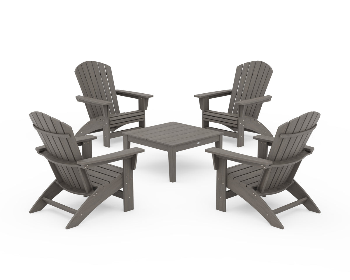 POLYWOOD 5-Piece Nautical Grand Adirondack Chair Conversation Group in Driftwood