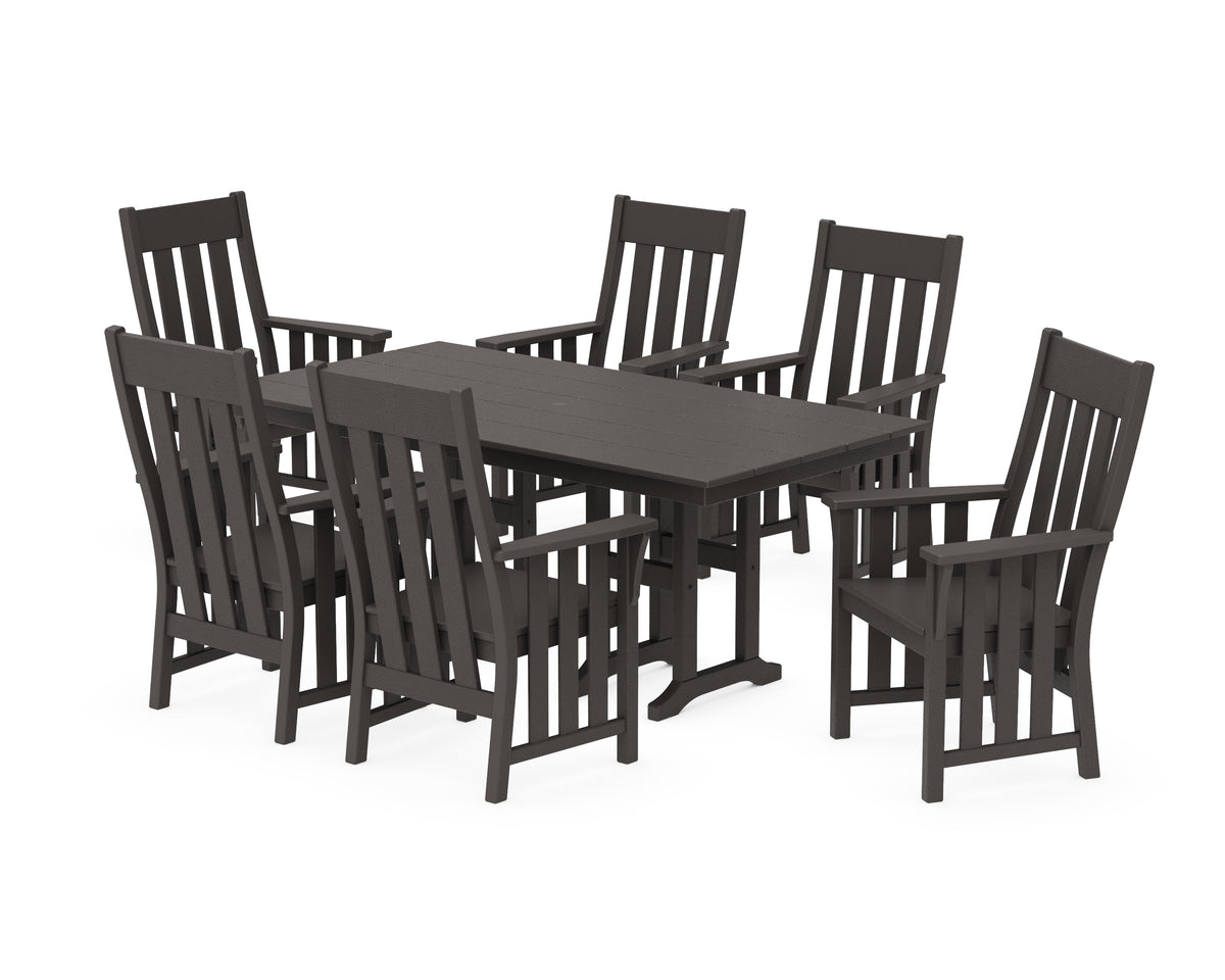 POLYWOOD Acadia Arm Chair 7-Piece Farmhouse Dining Set in Vintage Coffee