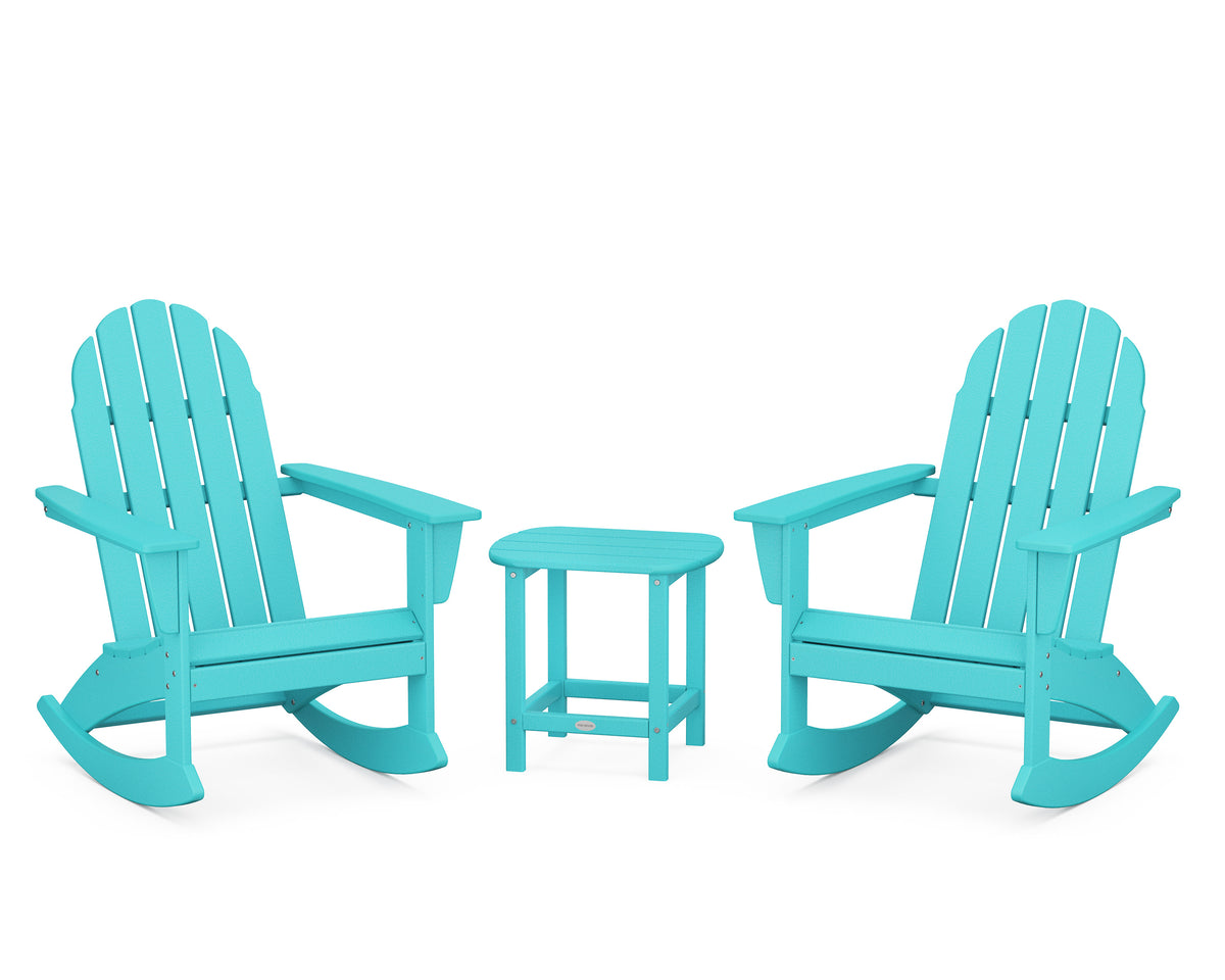 POLYWOOD Vineyard 3-Piece Adirondack Rocking Chair Set with South Beach 18" Side Table in Aruba