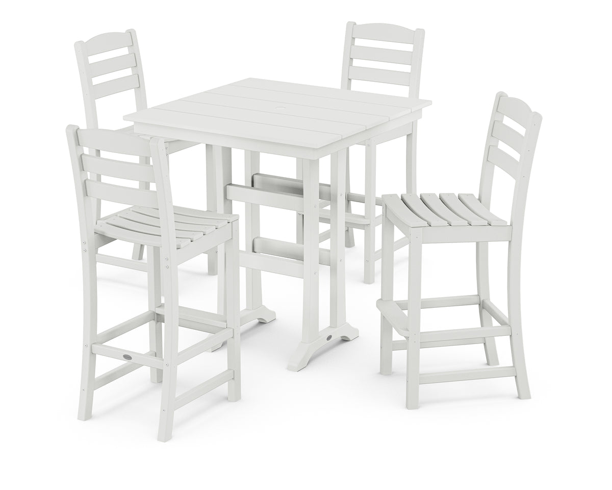 POLYWOOD La Casa Café 5-Piece Farmhouse Trestle Bar Set in White
