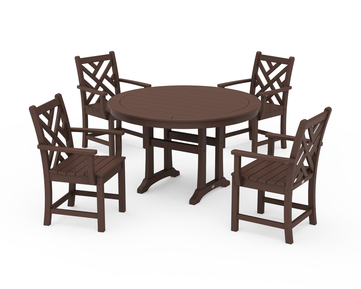 POLYWOOD Chippendale 5-Piece Nautical Trestle Dining Arm Chair Set in Mahogany