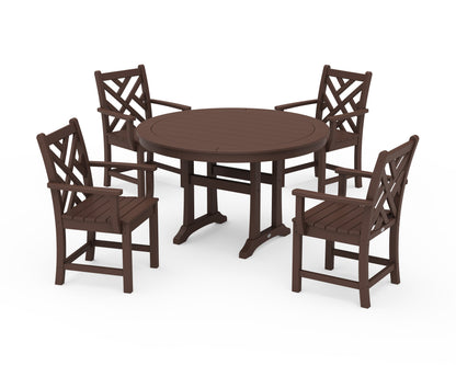 POLYWOOD Chippendale 5-Piece Nautical Trestle Dining Arm Chair Set in Mahogany