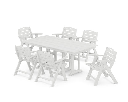 POLYWOOD Nautical Lowback 7-Piece Farmhouse Dining Set in White