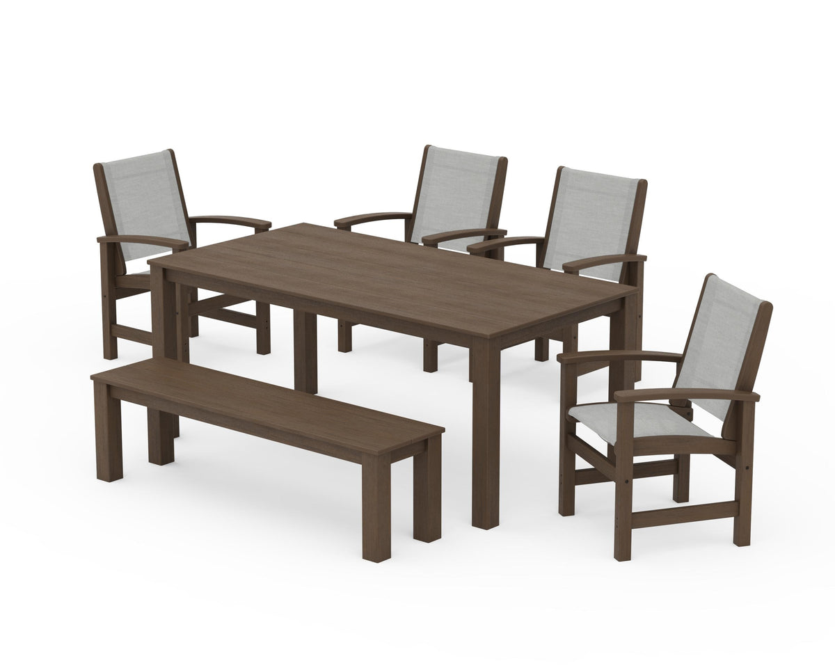 POLYWOOD Coastal 6-Piece Parsons Dining Set with Bench in Kona / Metallic
