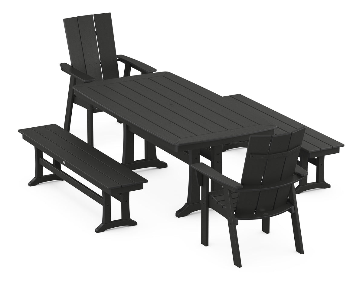 POLYWOOD Modern Curveback Adirondack 5-Piece Dining Set with Trestle Legs in Black