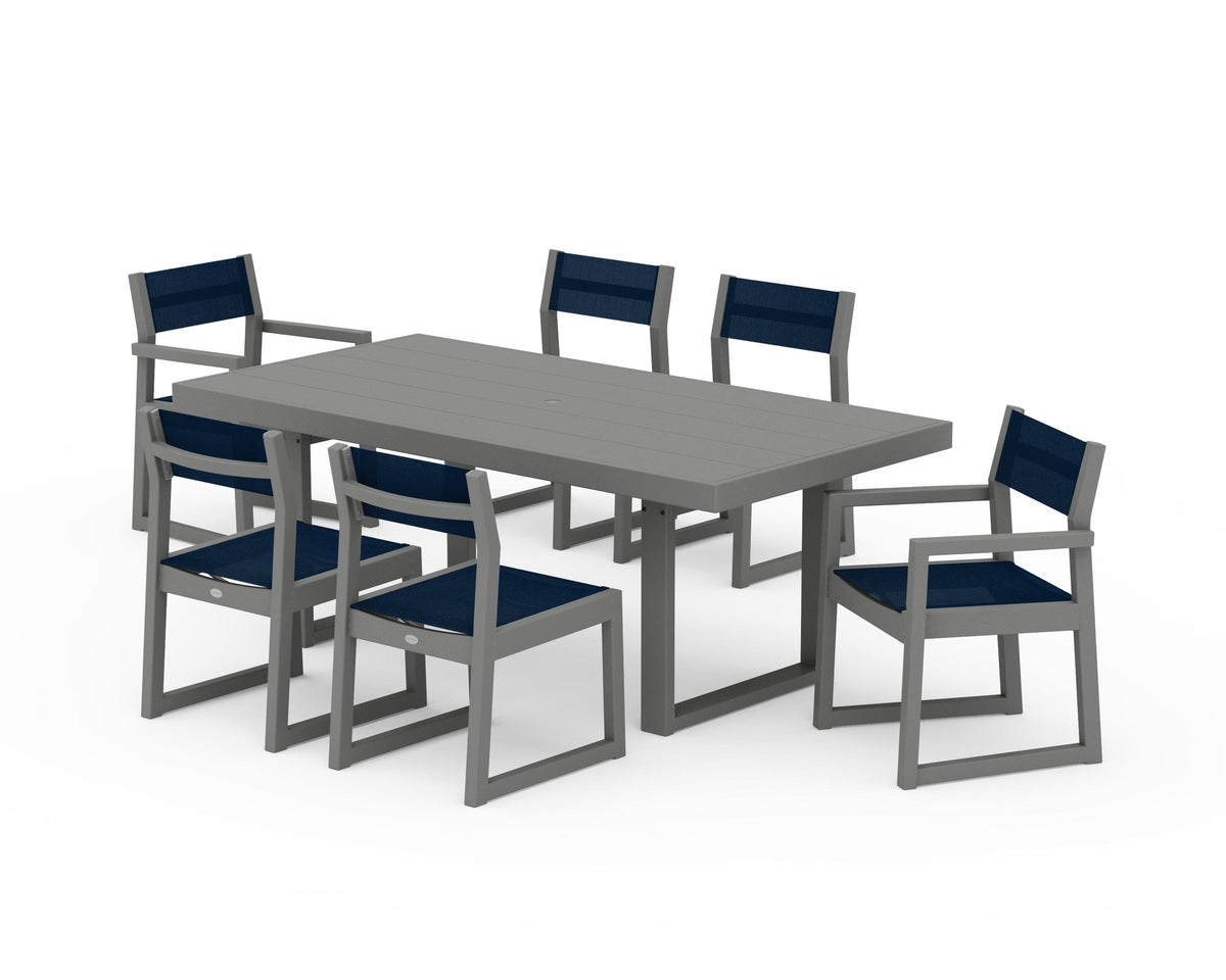 POLYWOOD EDGE Sling 7-Piece Dining Set in Slate Grey / Navy Blue