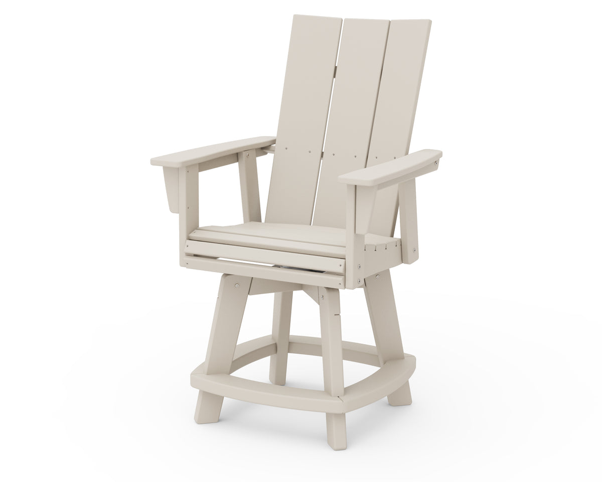 POLYWOOD Modern Curveback Adirondack Swivel Counter Chair in Sand