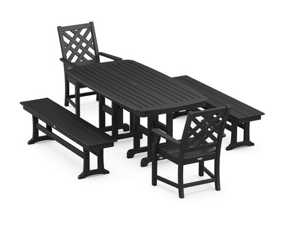 POLYWOOD Wovendale 5-Piece Dining Set with Benches in Black