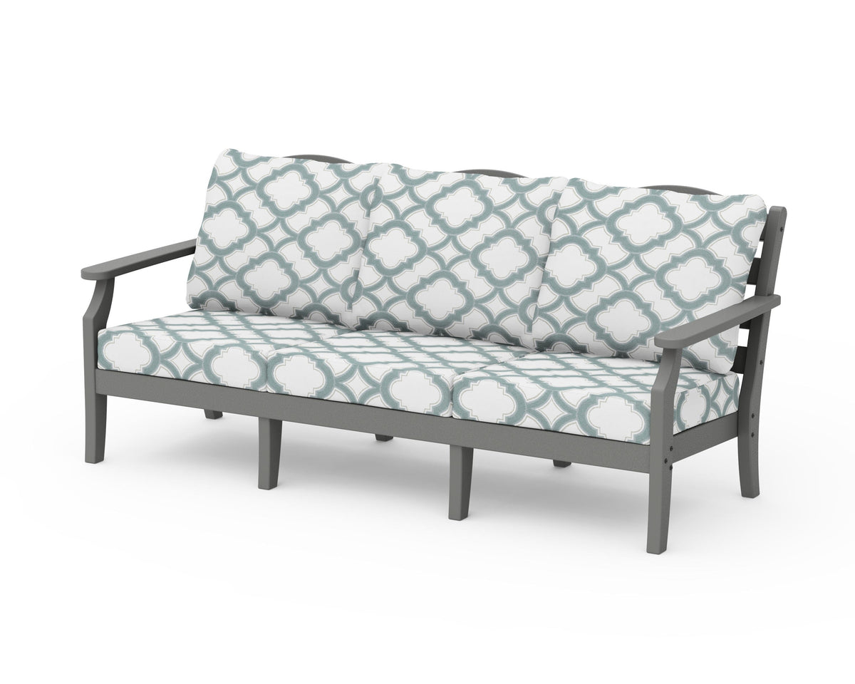 POLYWOOD Savannah Deep Seating Sofa in Slate Grey / Trellis Glacier Spa