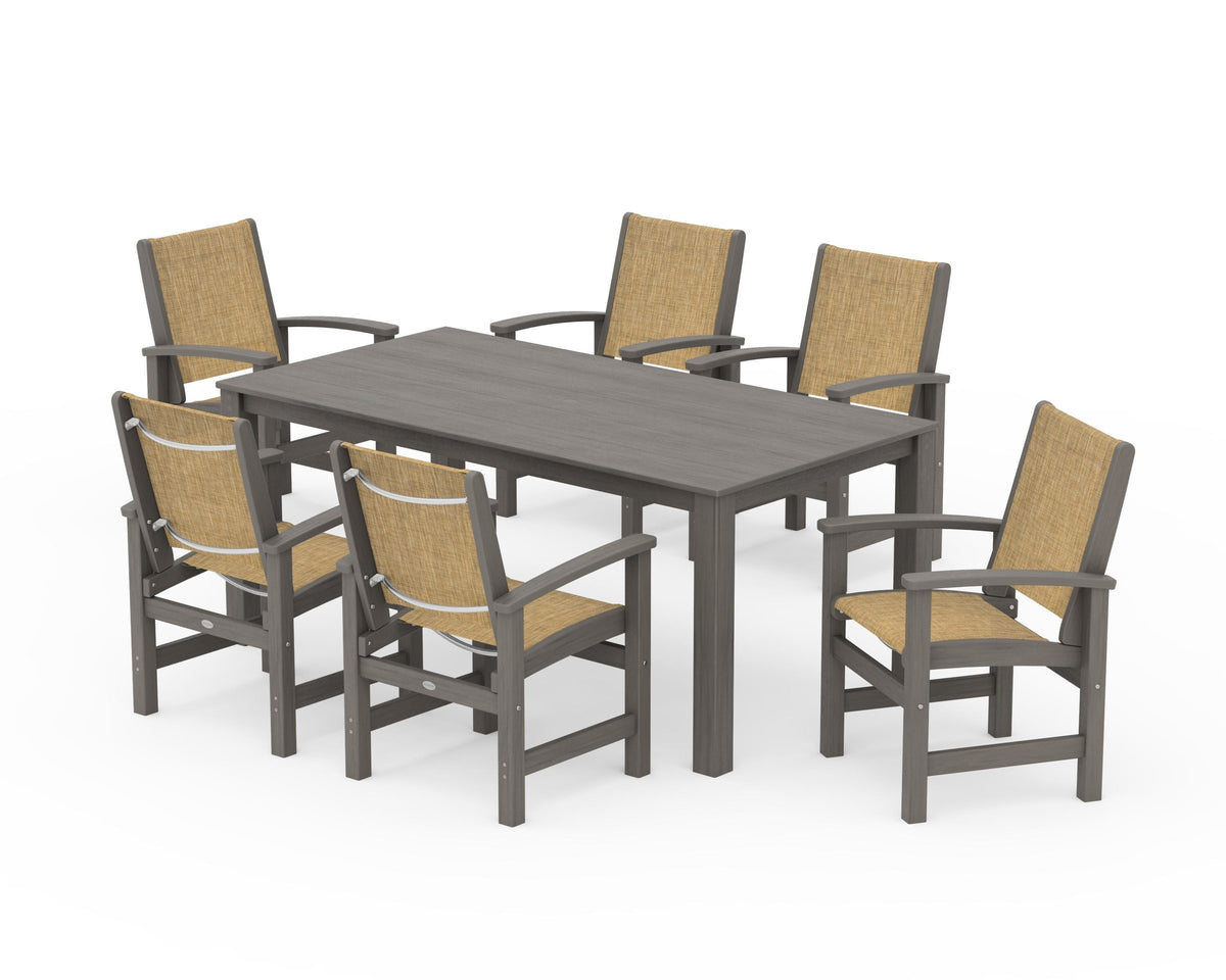 POLYWOOD Coastal 7-Piece Parsons Dining Set in Driftwood / Burlap