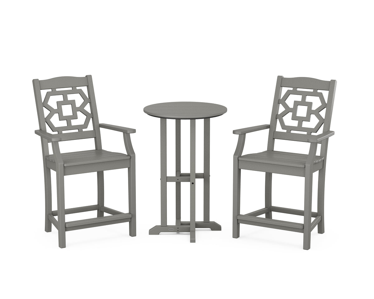 POLYWOOD Chinoiserie 3-Piece Farmhouse Bistro Counter Set in Slate Grey