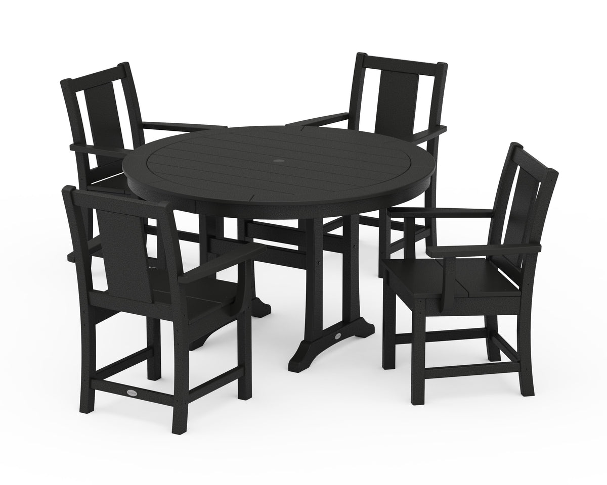 POLYWOOD Prairie 5-Piece Round Dining Set with Trestle Legs in Black