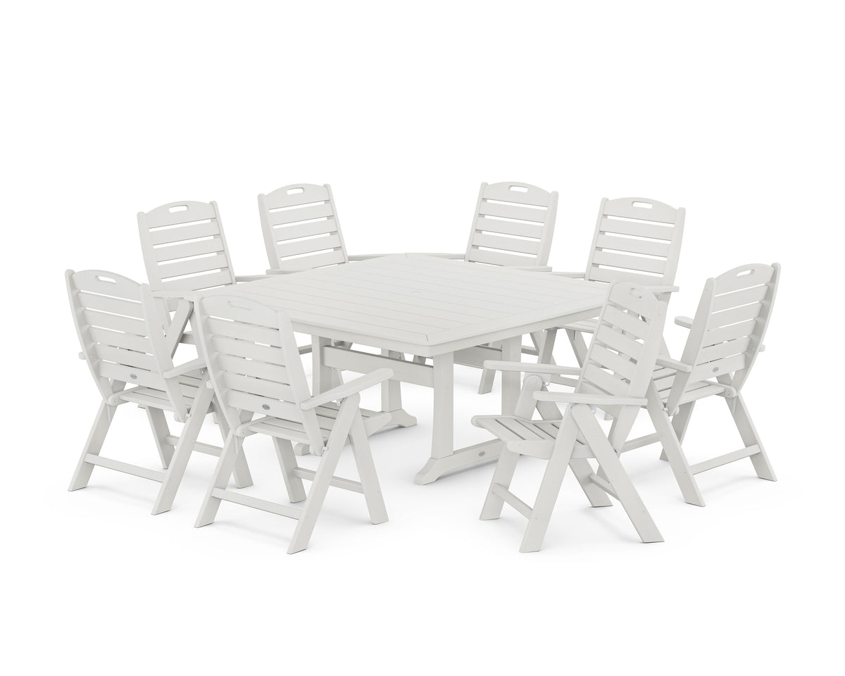 POLYWOOD Nautical Highback 9-Piece Square Dining Set with Trestle Legs in Vintage White