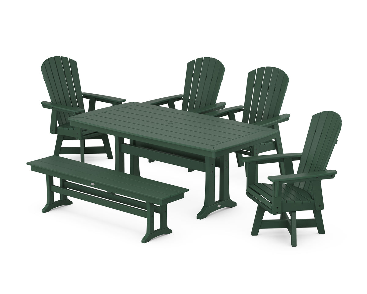 POLYWOOD Nautical Adirondack Swivel 6-Piece Dining Set with Trestle Legs in Green