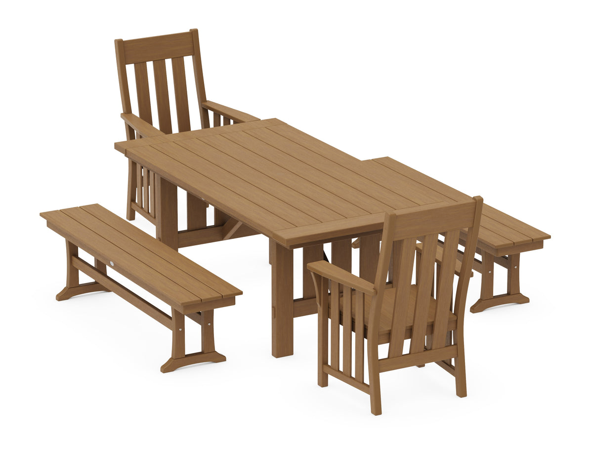 POLYWOOD Acadia 5-Piece Dining Set with Benches in Natural