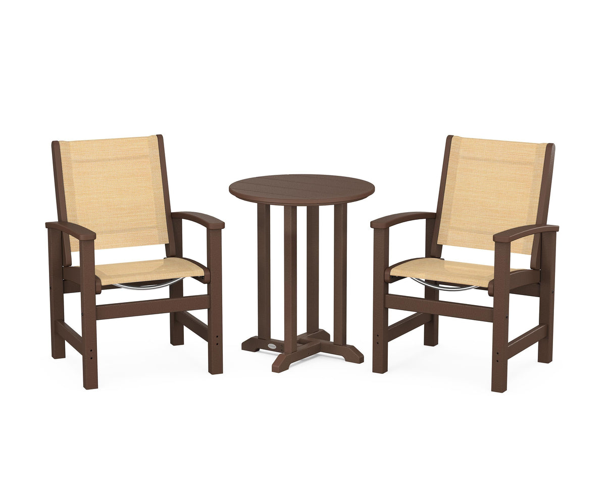 POLYWOOD Coastal 3-Piece Round Bistro Dining Set in Mahogany / Dupioni Apricot