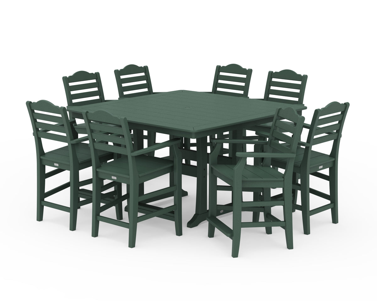 POLYWOOD Savannah 9-Piece Square Counter Set with Trestle Legs in Green