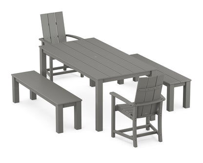 POLYWOOD Modern Adirondack 5-Piece Parsons Dining Set with Benches in Slate Grey