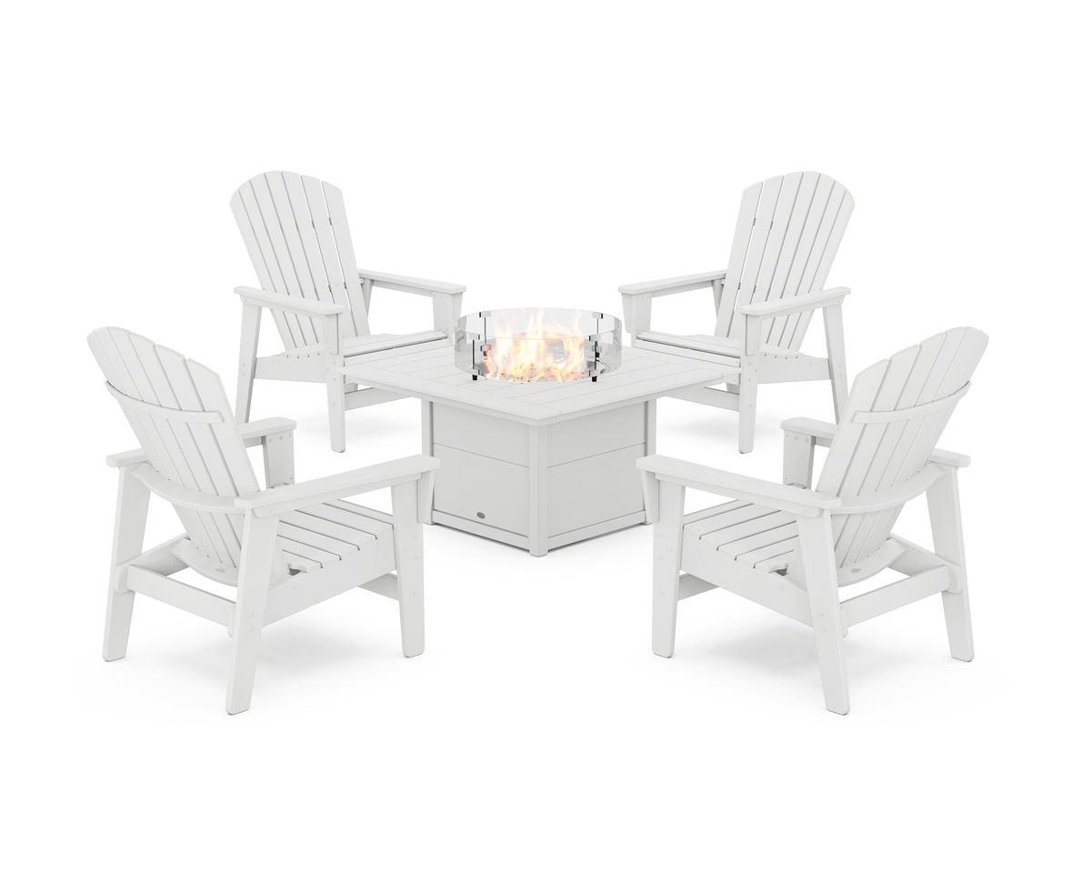 POLYWOOD 5-Piece Nautical Grand Upright Adirondack Conversation Set with Fire Pit Table in White