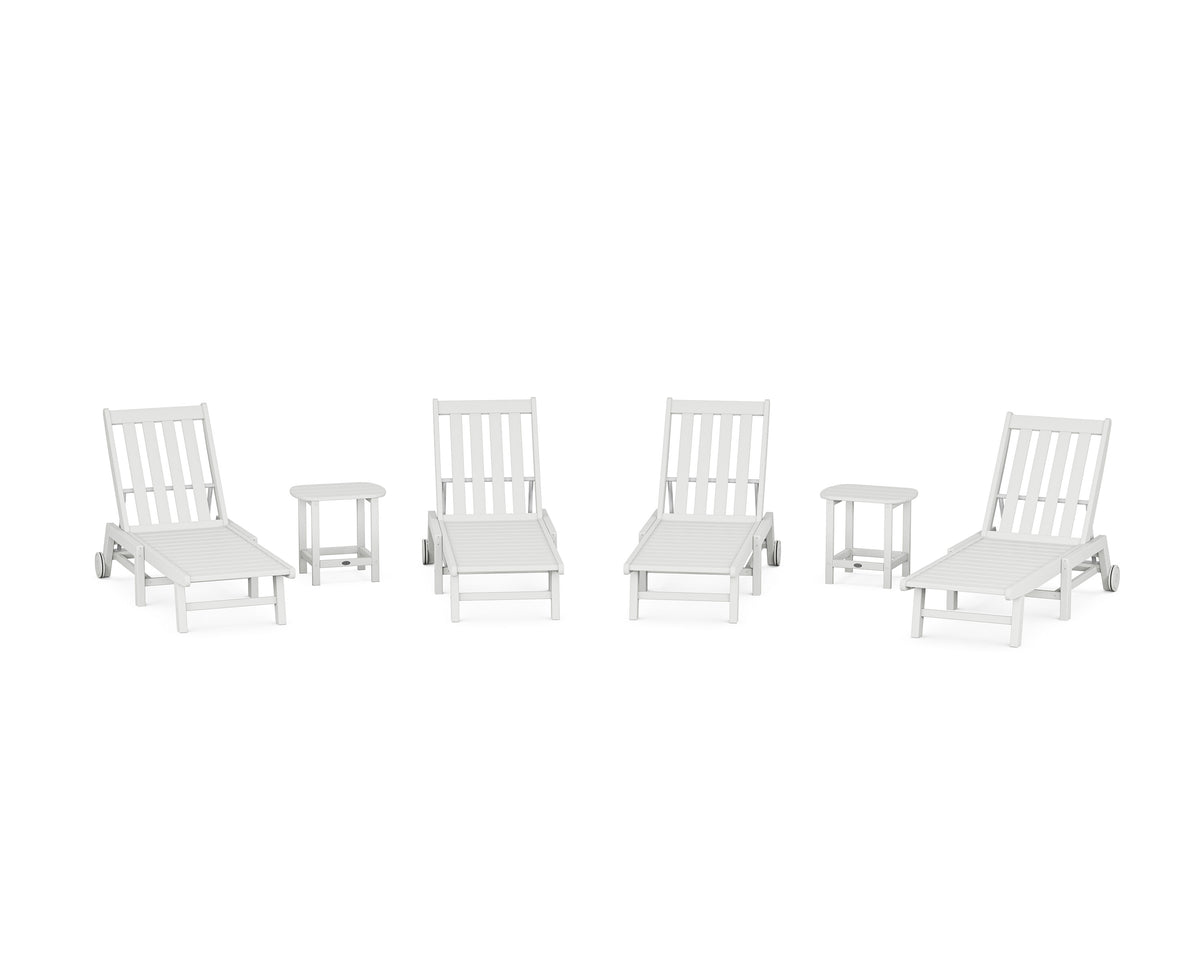POLYWOOD Vineyard 6-Piece Chaise with Wheels Set in White