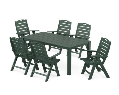 POLYWOOD Nautical Folding Highback Chair 7-Piece Parsons Dining Set in Green