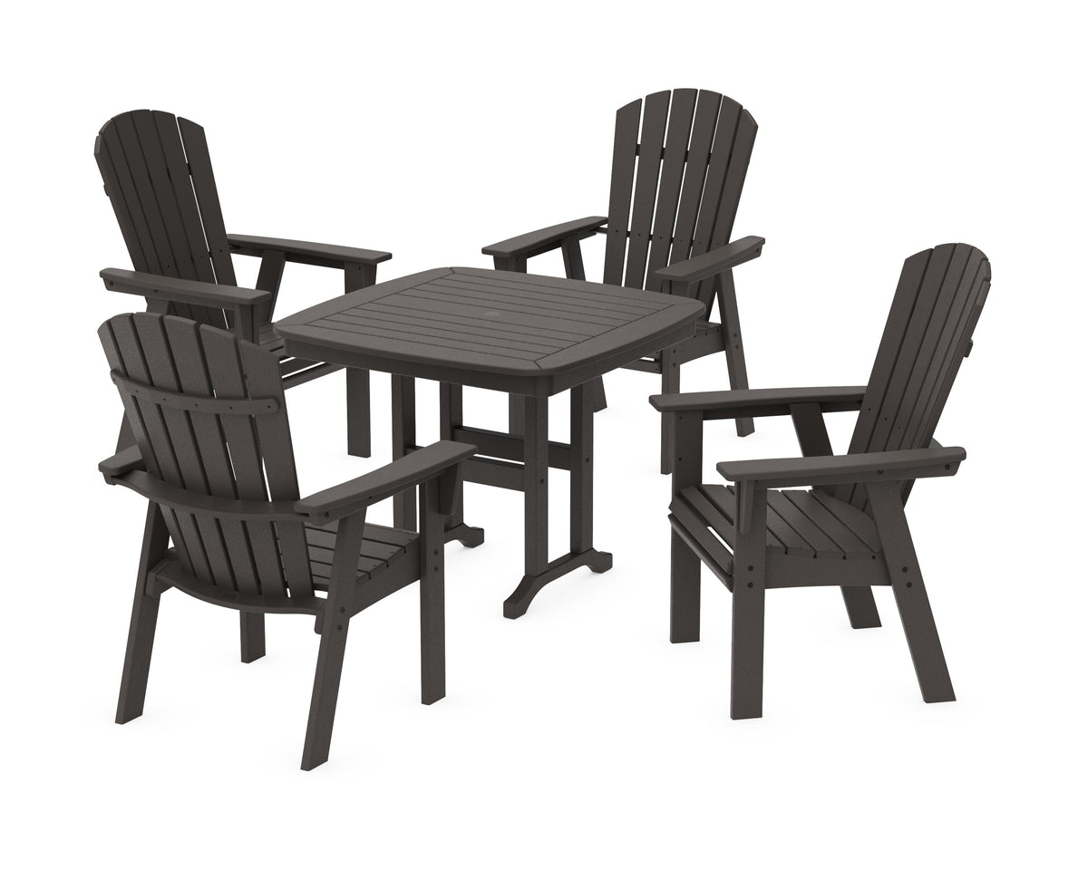 POLYWOOD Nautical Curveback Adirondack 5-Piece Dining Set - 37" Table in Vintage Coffee