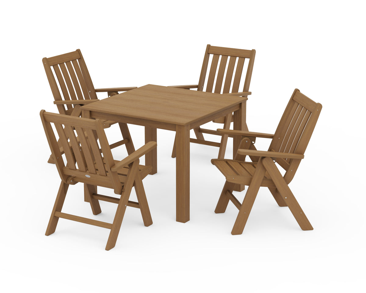 POLYWOOD Vineyard Folding Chair 5-Piece Parsons Dining Set in Natural