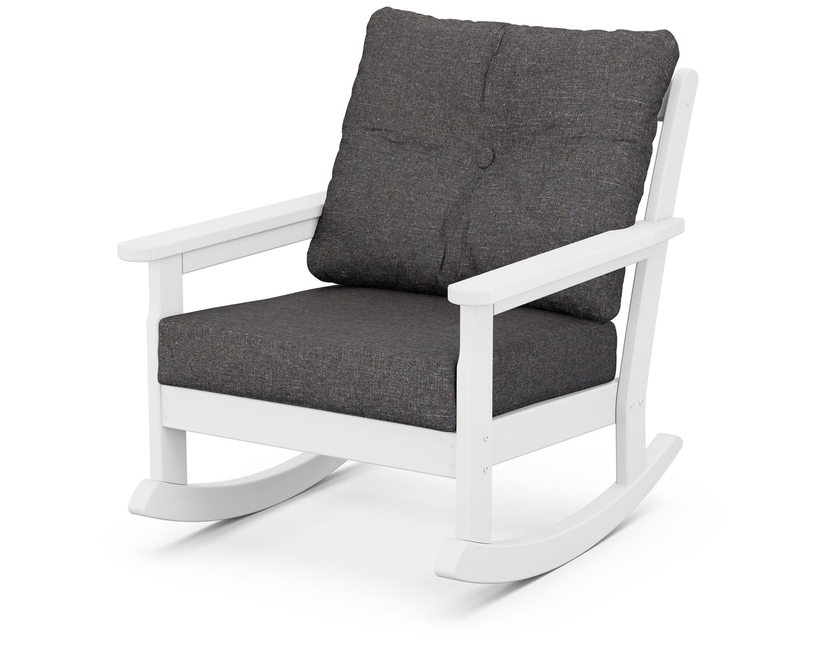 POLYWOOD Vineyard Deep Seating Rocking Chair in White / Ash Charcoal