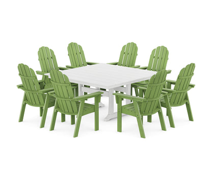 POLYWOOD Vineyard Curveback Adirondack 9-Piece Square Farmhouse Dining Set with Trestle Legs in Lime / White