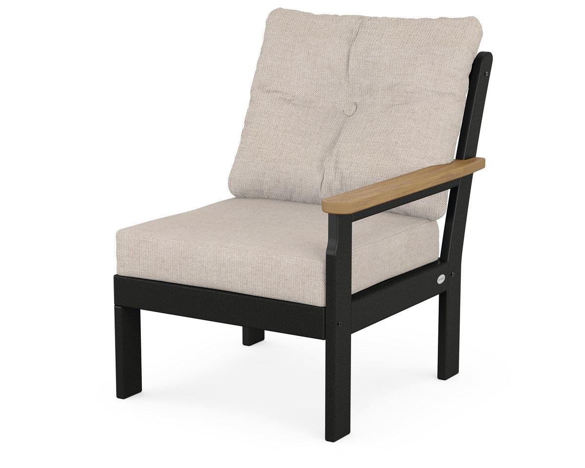 POLYWOOD Vineyard Modular Right Arm Chair in Black / Natural / Blend Linen