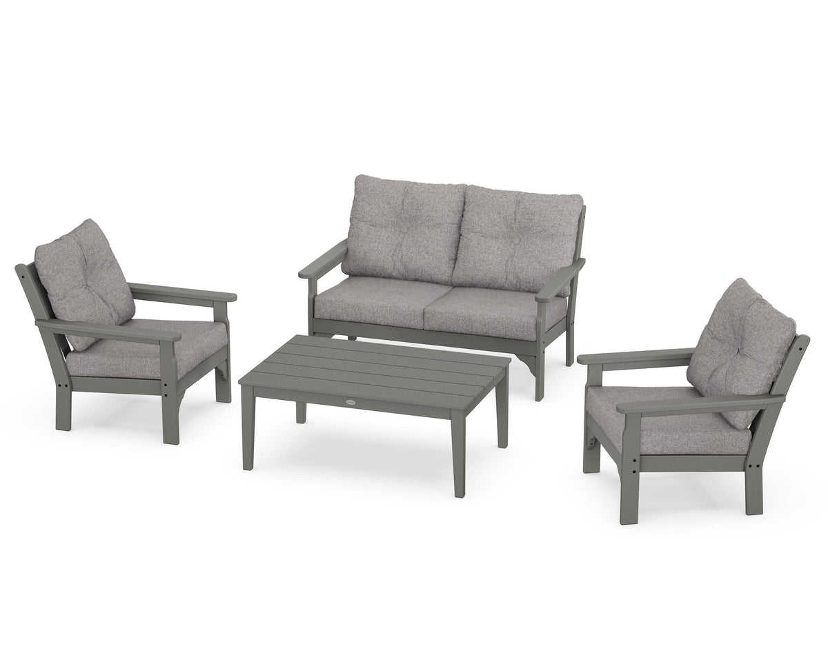 POLYWOOD Vineyard 4-Piece Deep Seating Set with Two Chairs and Loveseat in Slate Grey / Grey Mist