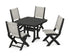 POLYWOOD Coastal Folding Side Chair 5-Piece Dining Set with Trestle Legs in Black / Birch