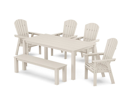 POLYWOOD Nautical Curveback Adirondack 6-Piece Parsons Dining Set with Bench in Sand