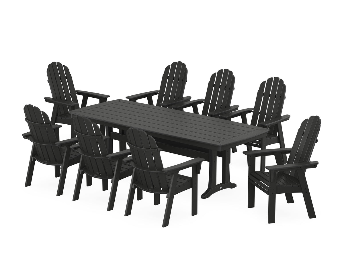 POLYWOOD Vineyard Curveback Adirondack 9-Piece Dining Set with Trestle Legs in Black
