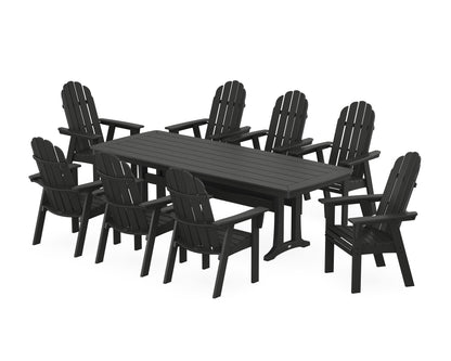 POLYWOOD Vineyard Curveback Adirondack 9-Piece Dining Set with Trestle Legs in Black