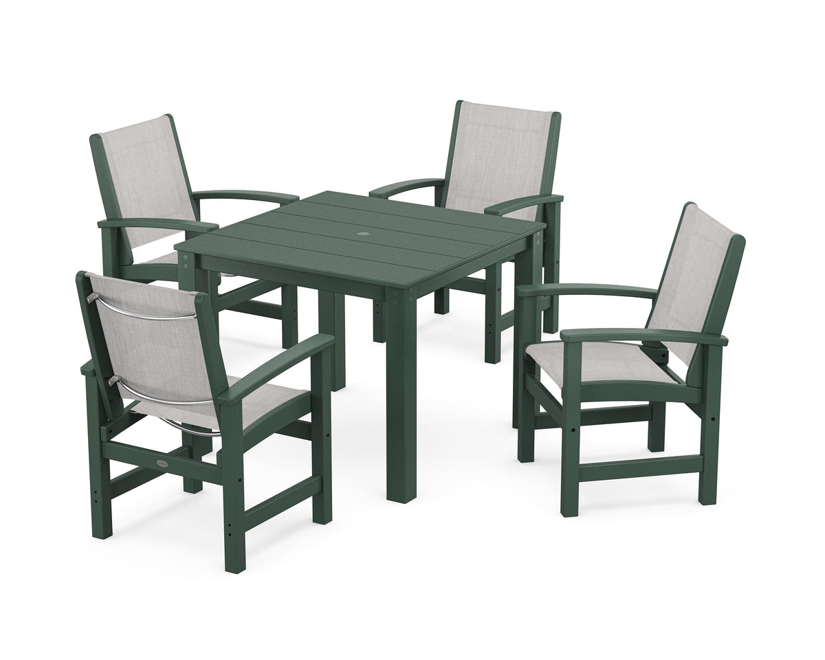 POLYWOOD Coastal 5-Piece Parsons Dining Set in Green / Parchment