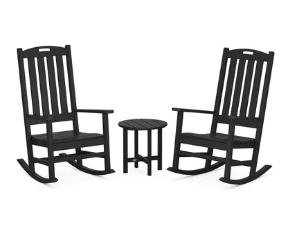 POLYWOOD Nautical 3-Piece Porch Rocking Chair Set with Round 18" Side Table in Black