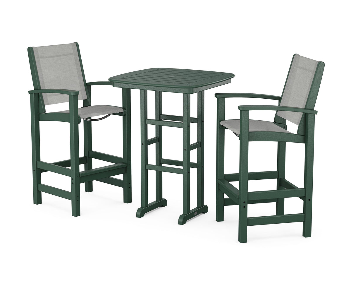 POLYWOOD Coastal 3-Piece Bar Set in Green / Metallic