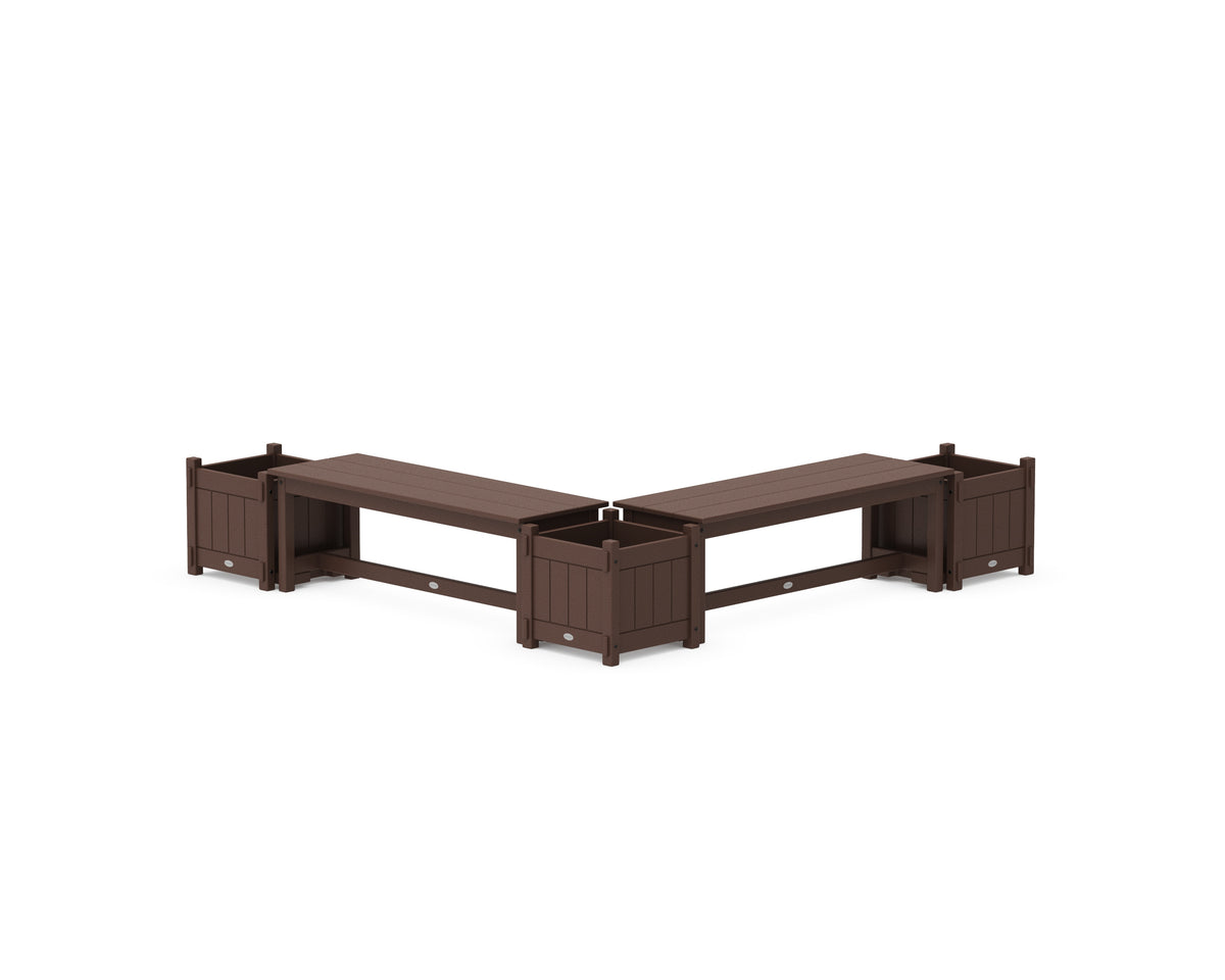 POLYWOOD 48" Vineyard L-Shaped Planter Bench Corner Set in Mahogany