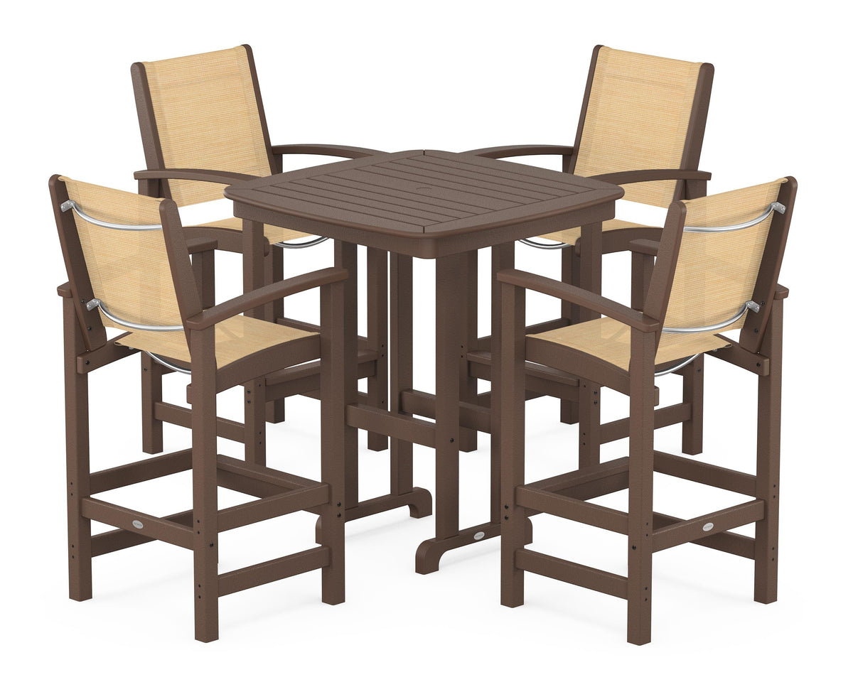 POLYWOOD Coastal 5-Piece Bar Set in Mahogany / Dupioni Apricot
