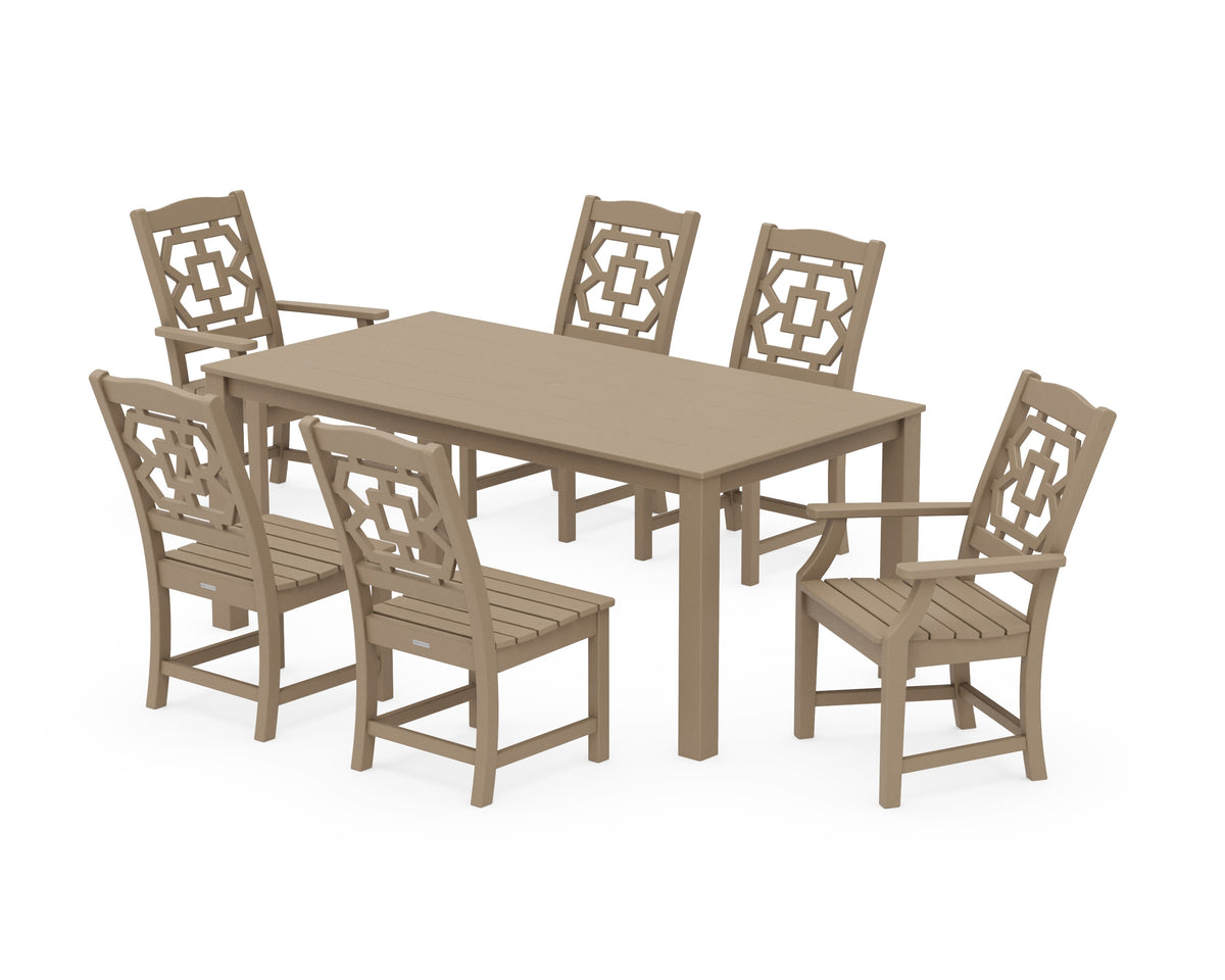 POLYWOOD Chinoiserie 7-Piece Parsons Dining Set in Vintage Sahara