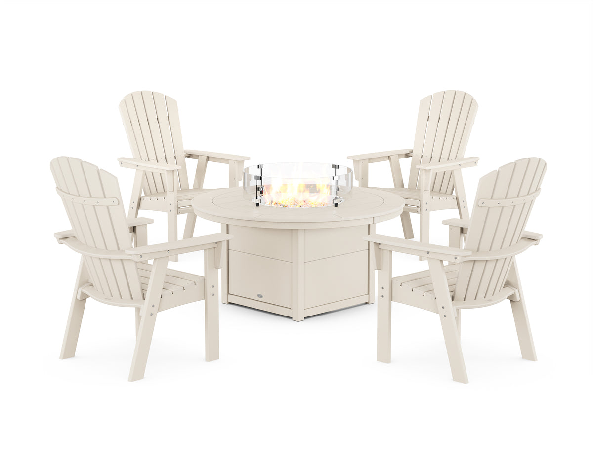 POLYWOOD Nautical 4-Piece Curveback Upright Adirondack Conversation Set with Fire Pit Table in Sand
